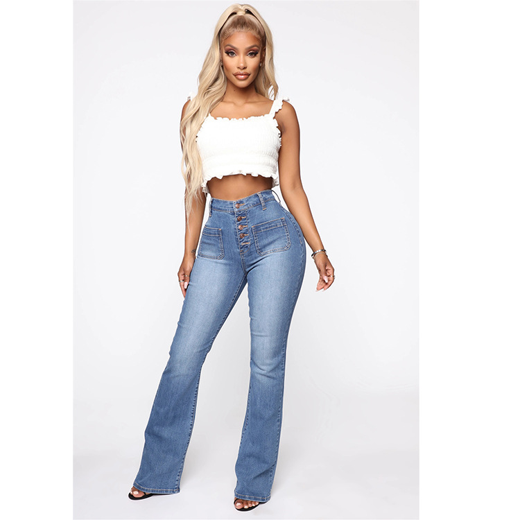 jeans di grandi dimensioni da donna pantaloni in denim a vita alta lavati con tasca applicata_voghion.com