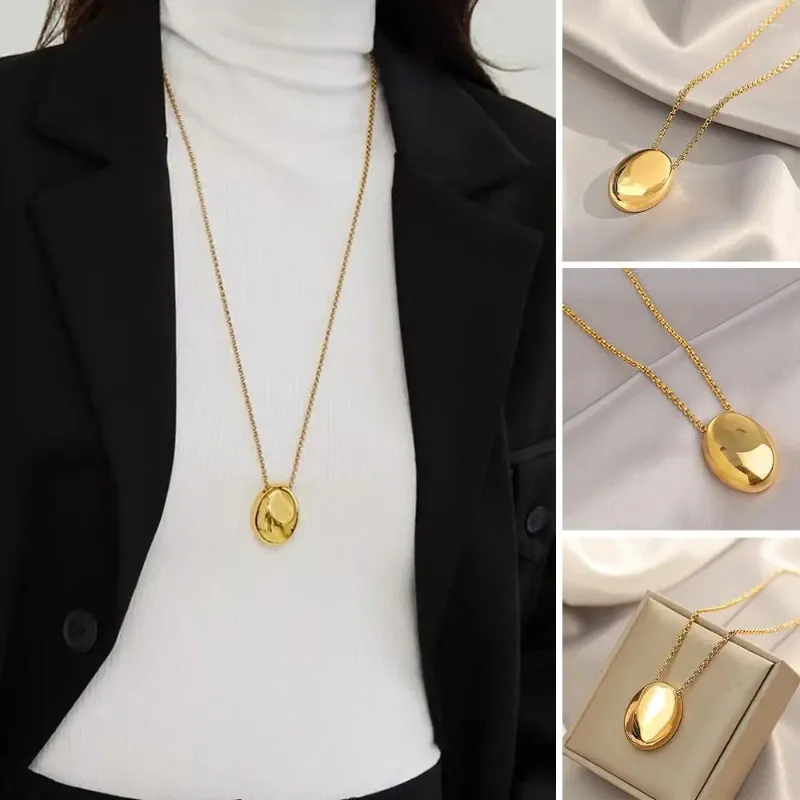 Ketten Oval Anhänger Pullover Kette Mode Dünne Charme Kleidung Lange Gebürstet Metall Halskette Frauen Geschenke_voghion.com