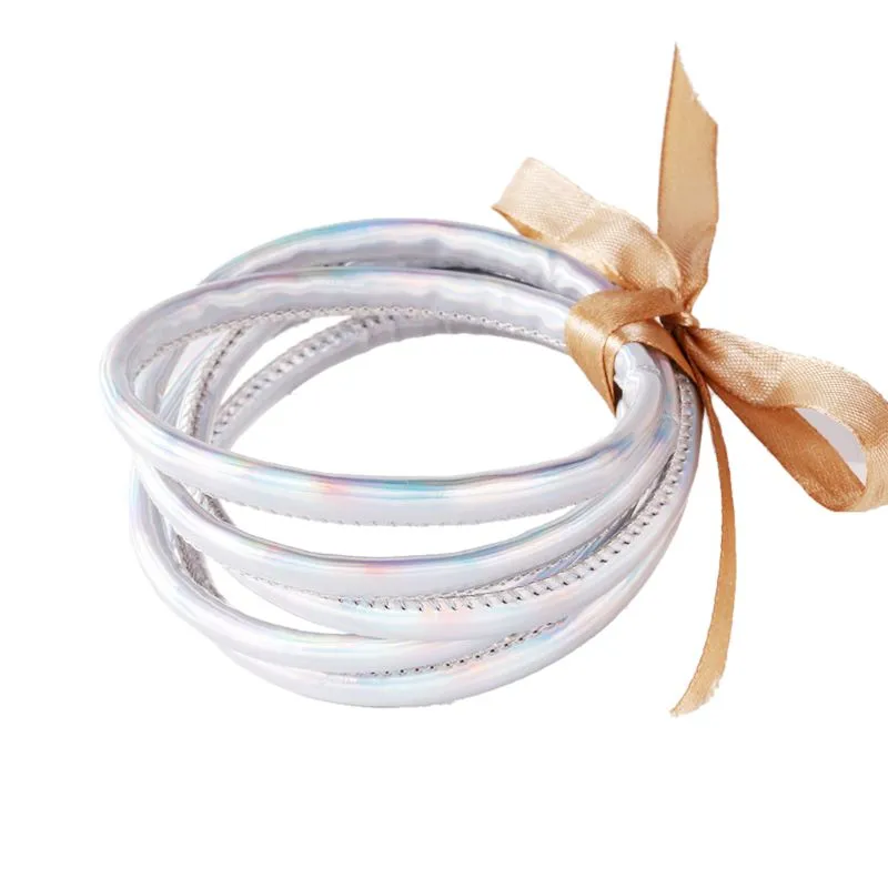 Charm Bracelets 5Pcs Bohemia Glitter Jelly Bangle Bracelet Set Bowtie PU Leather Hoop 45BC_ipsvogv.com
