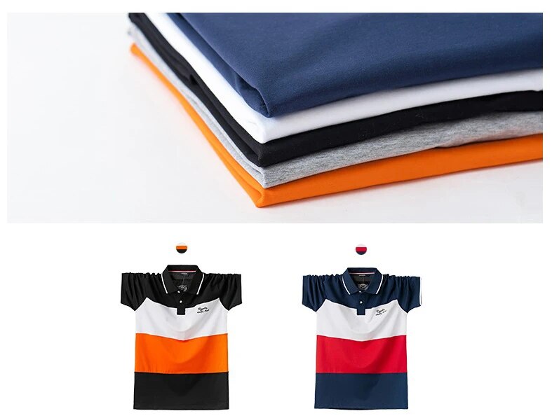Shirt Men Big Tall Short Sleeves Cool Top Tees Cotton Male Large Tee Summer Fit Slim Patchwork Polo Shirts Plus Size_voghion.com