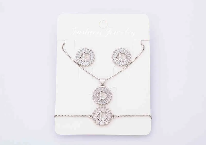 Charm Initial Necklace + Stud Earrings Bracelet Sets Jewelry Copper Zircon White Color A-z 26 Letters Alphabet_voghion.com