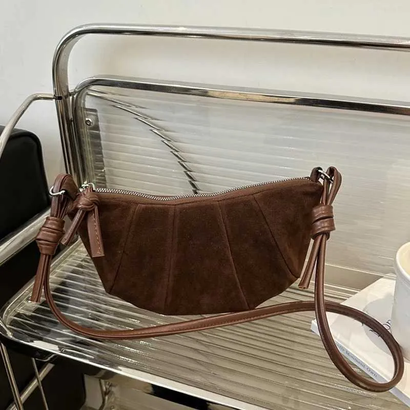 Elegant Suede Half Moon Shoulder Bag Versatile Retro Crossbody Bag_voghion.com