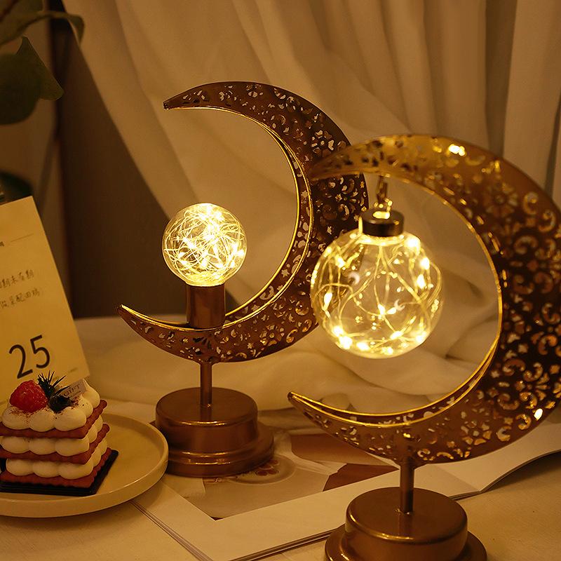 1 Pcs Golden Ramadan Moon Led Lamp Decoration Home Metal Ramadan Lamp Decoration Eid Al-Adha Muslim WBL