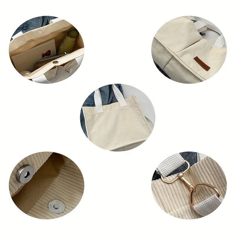 Damen-Cord-Einkaufstasche, große Kapazität, Handtaschen für Frauen, Pendeln, Damentasche, Messenger-Umhängetasche,_voghion.com