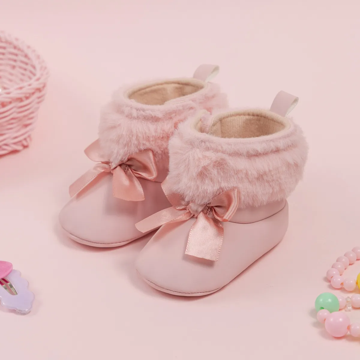 Pink Toddler With Bow Veet Fluzzy Autumn Winter Baby Snow Boots Kids Girls Warm Littlesprouts First Walkers Shoes_voghion.com