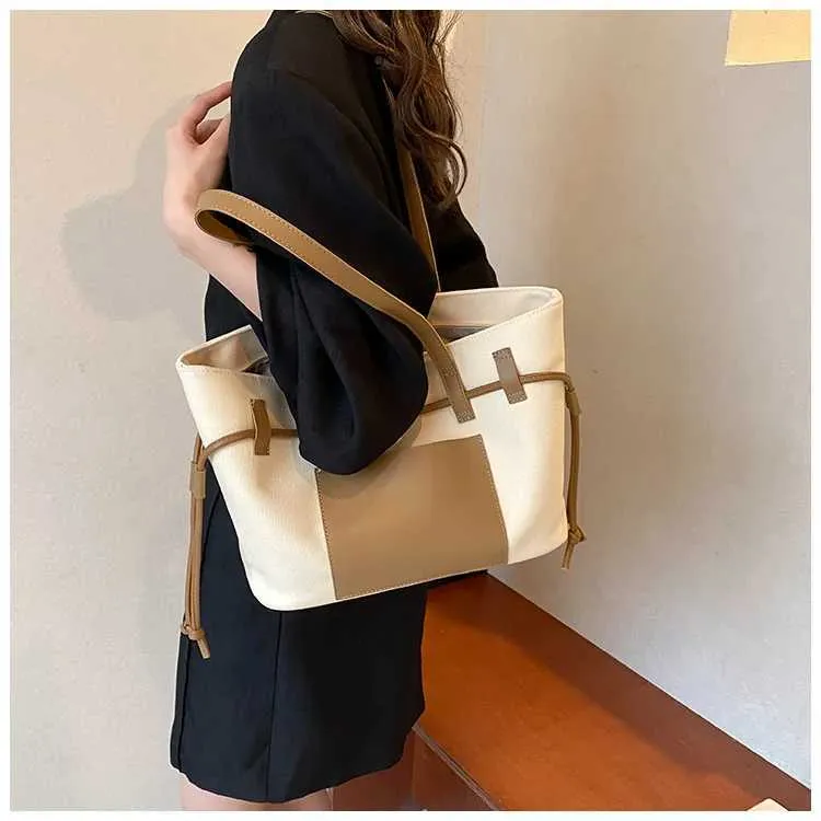 Women's Shoulder Bag Tote Bag Contrast Canvas Pu Large Capacity_voghion.com