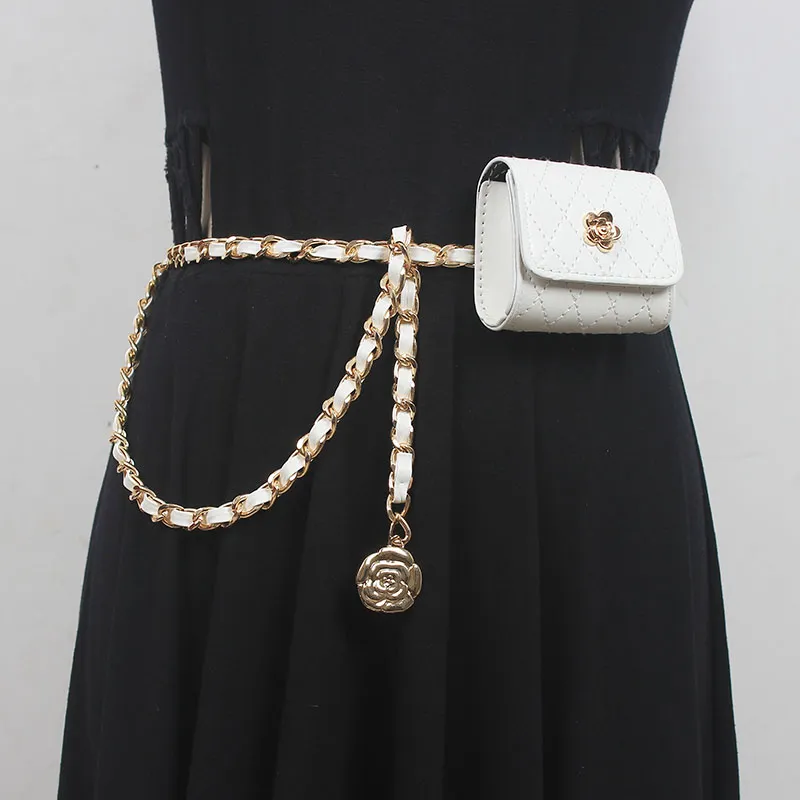 Ceintures Mode Femme PU Cuir Chaîne Sac Cummerbunds Robe Féminine Corsets Ceinture Décoration Ceinture Étroite_voghion.com
