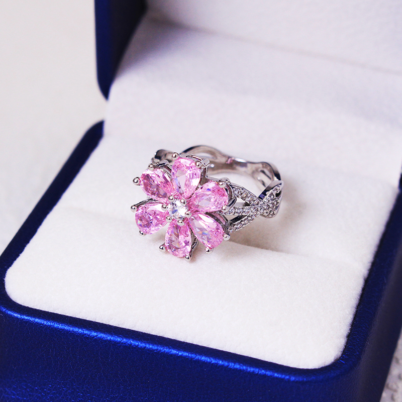 Hot sales 2024 Exquisite Zircon Women's Flowers Lady Engagement Party Blossom Ring Fashion Jewelry For Women