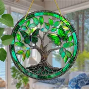 Emerald Butterfly Tree Of Life - 8" Acrylic Spiritual Art. Serene Decor For Meditation Spaces Or Mindful Gifts._voghion.com