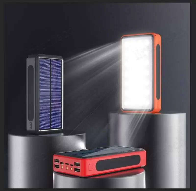 Banco de energía solar inalámbrico de 80000 mAh, portátil, de carga rápida, con 4 puertos USB y LED._voghion.com