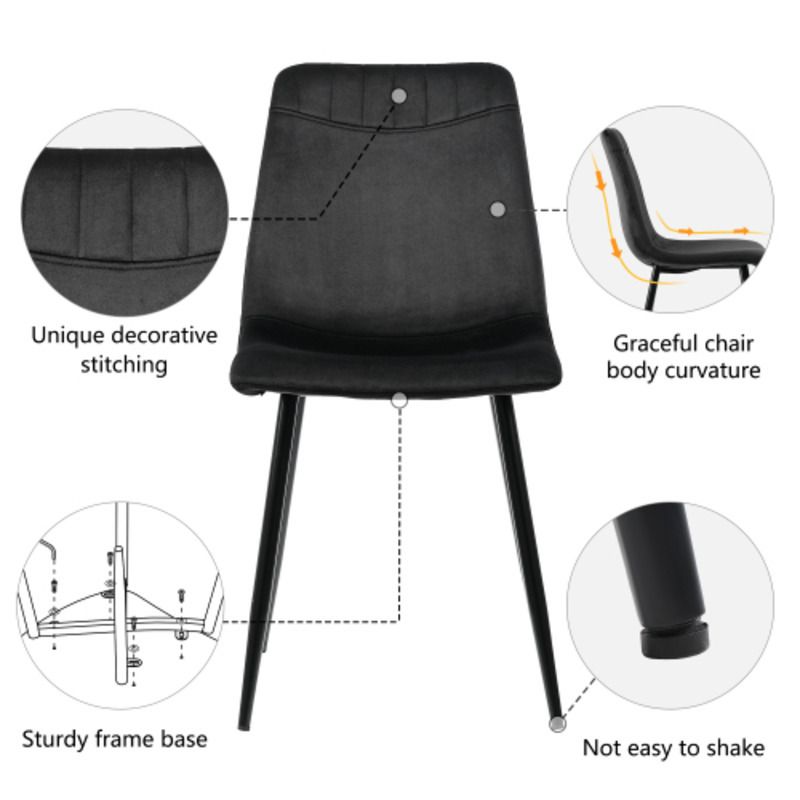 Esszimmerstuhl (4 St), Schwarz,Samtstühle,Wohnzimmer Stühle,Polsterstuhl Stuhl mit Rückenlehne,Sitzfläche Gestell aus_voghion.com