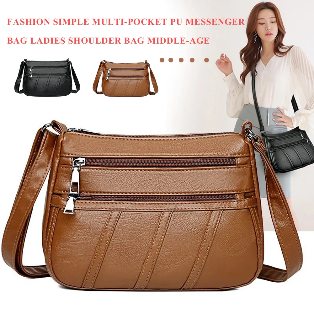 Borsa a tracolla da donna alla moda, in pelle PU, semplice e solida, messenger bag multitasche da donna._voghion.com