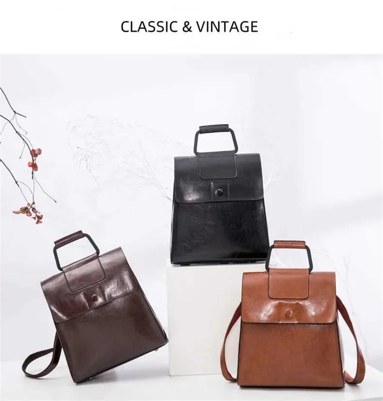 Vintage Women's Leather Backpack Large Capacity Travel Rucksack_voghion.com