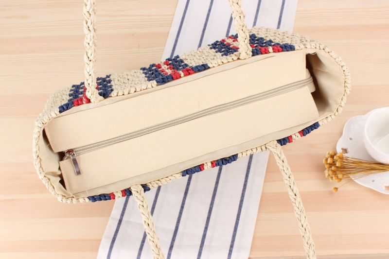 Neue vertikal gestreifte Tasche aus Grasgewebe mit einer Schulter, modische Damentasche, geeignet für Sommerferien,_voghion.com