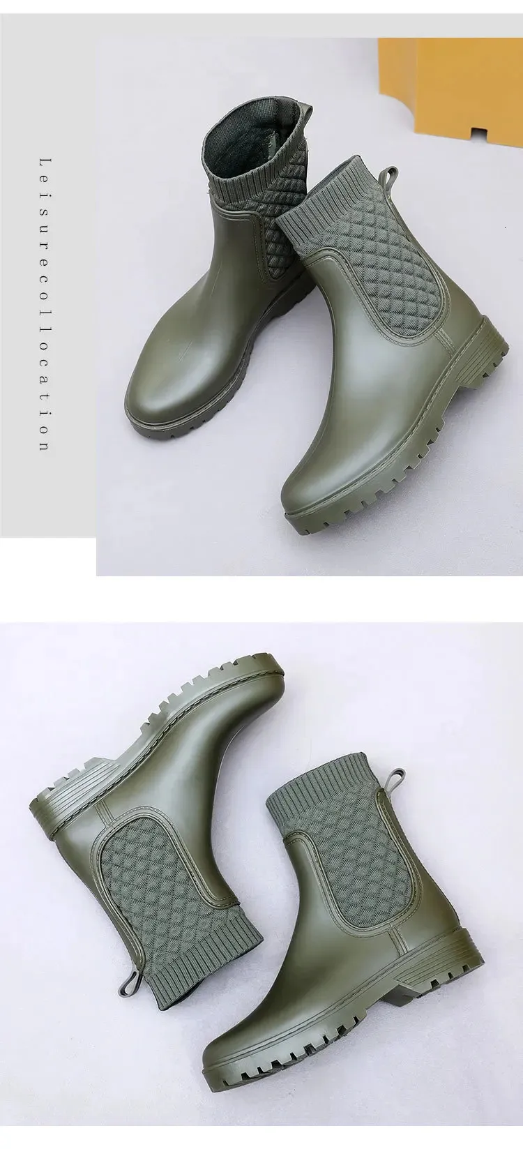 Regenstiefel kariert, lässige Mode, kleine Bein-Wasserschuhe, Damen-Gleitrohr, Regenstiefel für Erwachsene 241126_voghion.com