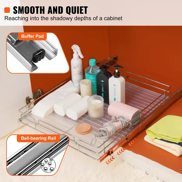 VEVOR 14'W X 21'D Pull Out Cabinet Organizer, Heavy Duty Slide Out Pantry Shelves, Chrome-Plated Steel Roll Out Drawers, Sliding Drawer Storage For_voghion.com