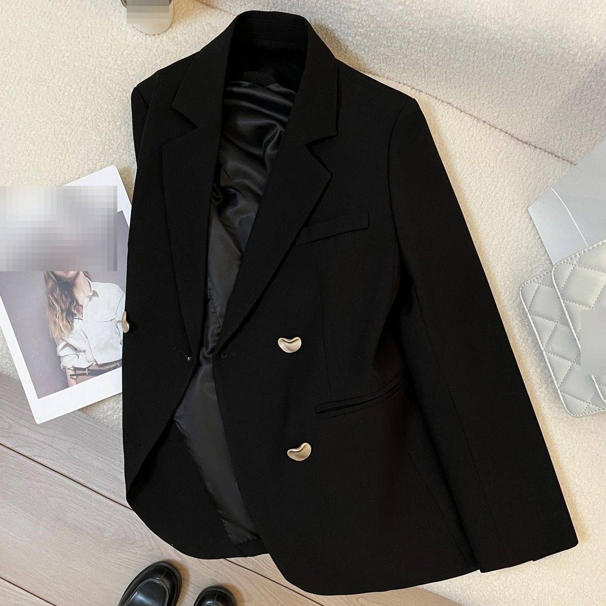 Elegant damkavaj dubbelknäppt lös passform för kontoret_voghion.com