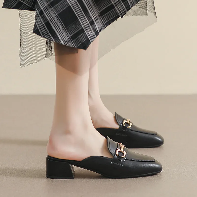 Pantofole in pelle con punta da donna 2024 nuove pantofole estive con tacco alto e suole morbide_voghion.com