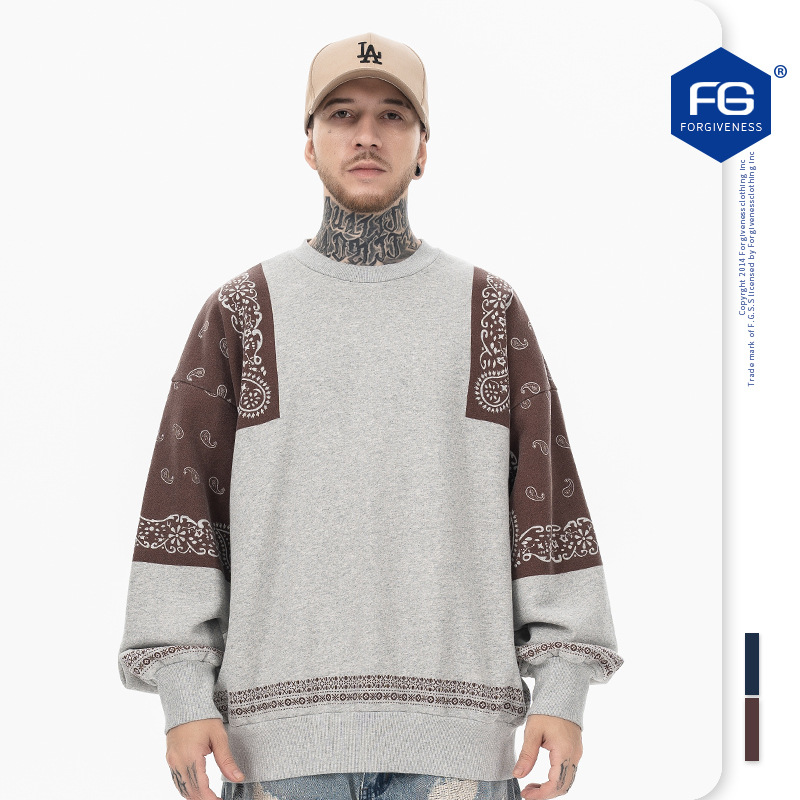 Vêtements pour hommes FG | Sweat-shirt à col rond et doublure polaire, style patchwork cachemire, tendance, nouvelle collection automne-hiver, pour homme, ample_voghion.com