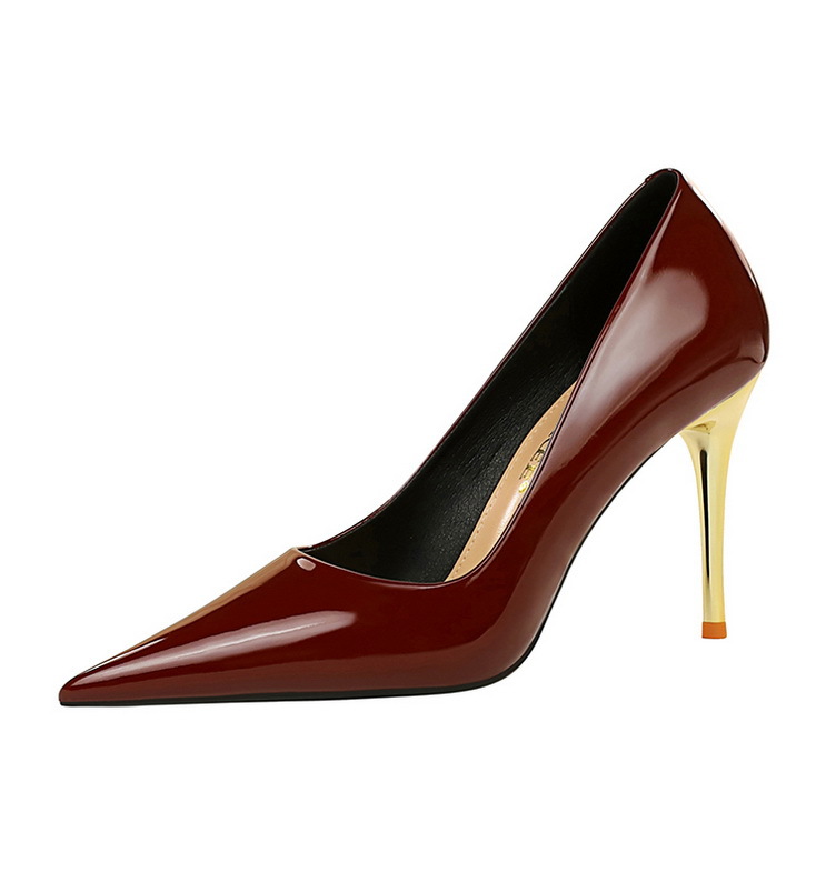 Sandalias de tacón de charol de moda, simples, de metal, súper tacón, boca baja, punta puntiaguda, brillantes, de charol, tacones altos, zapatos individuales para mujer_voghion.com