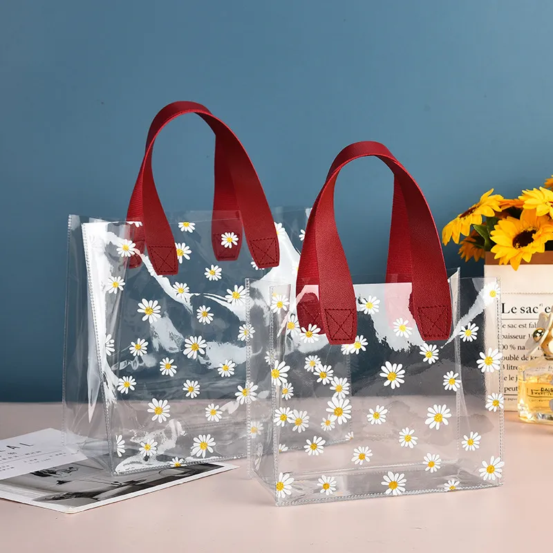 Confezione in PVC trasparente, borsa in plastica trasparente con margherite, scatola per caramelle, regalo, bomboniera, borsa per cosmetici_voghion.com