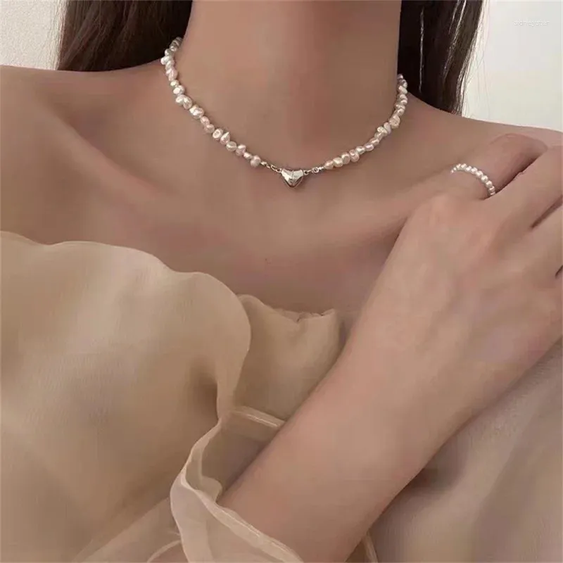 Collares colgantes, moda coreana, gargantilla de cadena de perlas para mujeres y niñas, joyería de tendencia 2024, corazón, compromiso nupcial_voghion.com