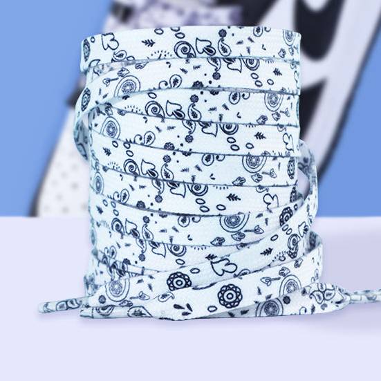 Shoelaces Sneakers With Cashew Flower Pattern, Army No. 1, Black And White, Colorful, Trendy, Personalized Flat Shoelaces And Ropes._voghion.com