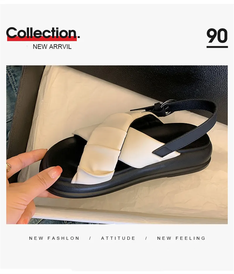 Comfortable Pleated Beach Shoes Thick Sole Roman Sandals_voghion.com