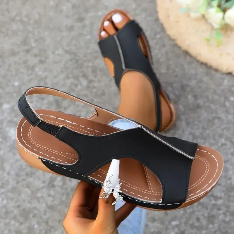 Keilabsatzsandalen für Damen 2024 Sommer Peep Toe Plateau Sandalias Frau Lässige rutschfeste Strandsandalen Übergröße_voghion.com