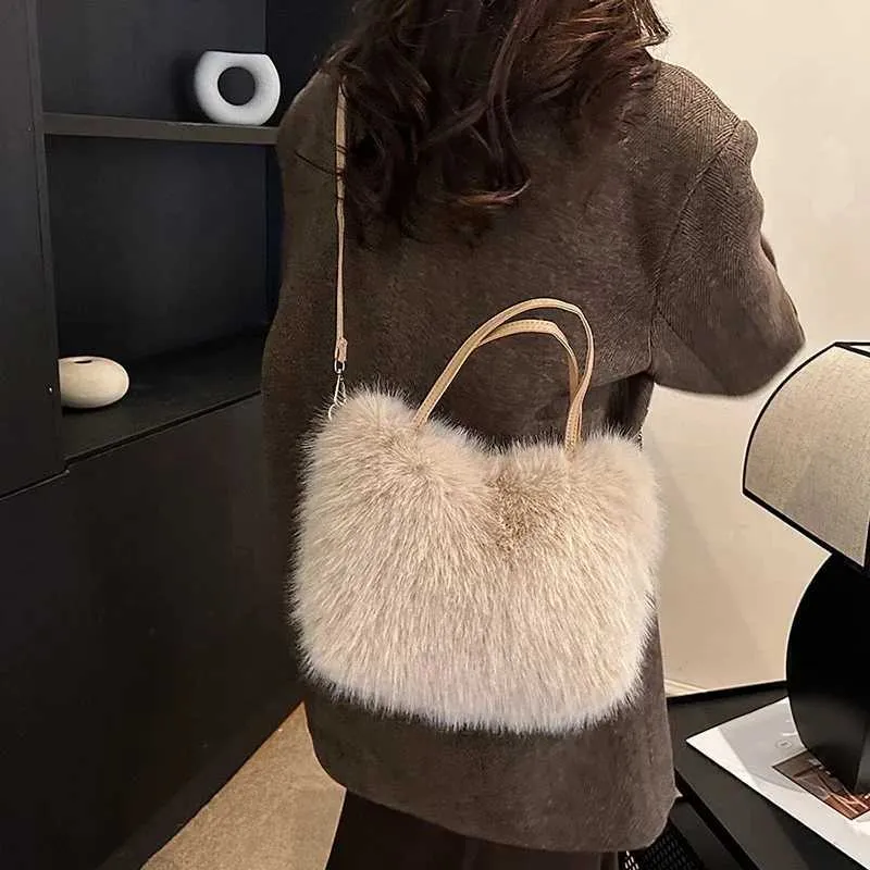 Designer Bag Artificial fur bucket plush design womens handbag soft winter cross body shoulder bag Bolsa Feminina 2025_voghion.com