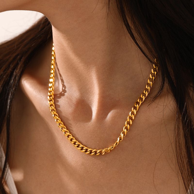 Simple and popular Cuban necklaces, cross-border fashion niche design, gold-plated stainless steel necklace jewelry