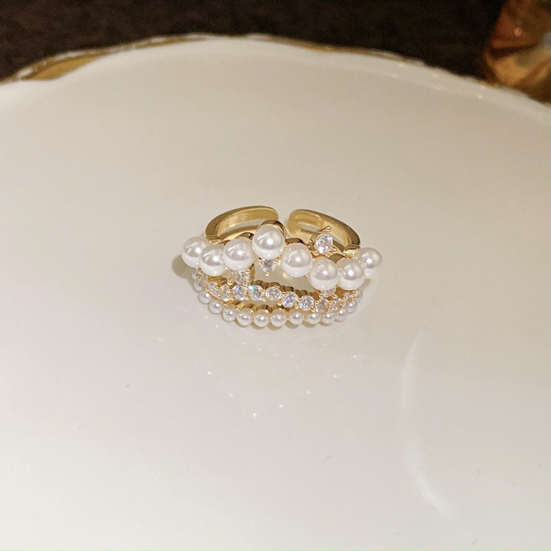 Real Gold Electroplated Zircon Heart Opening from South Korea Irregular Pearl Index Finger Ring Fashion and Elegant_voghion.com