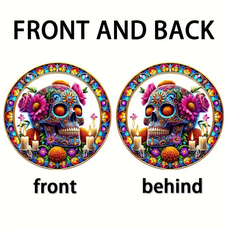 Vibrant Sugar Skull Suncatcher - 9" Stained Acrylic Art. Festive Decor For Dia De Muertos Celebrations Or Cafe Spaces._voghion.com