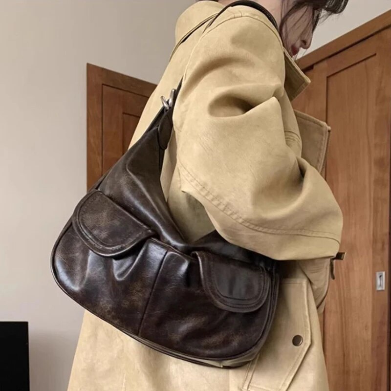 Ladies Solid Color Shoulder All-match Simple Multifunction Handbags Large Capacity Underarm Bags for Women Hobo Purse_voghion.com