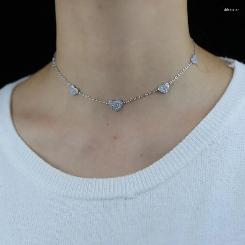 Chains Gold Sier Color Minimal Delicate Heart Pendant Necklace Bling Cz Station Charm Choker Mother's Day Gift Jewelry_voghion.com