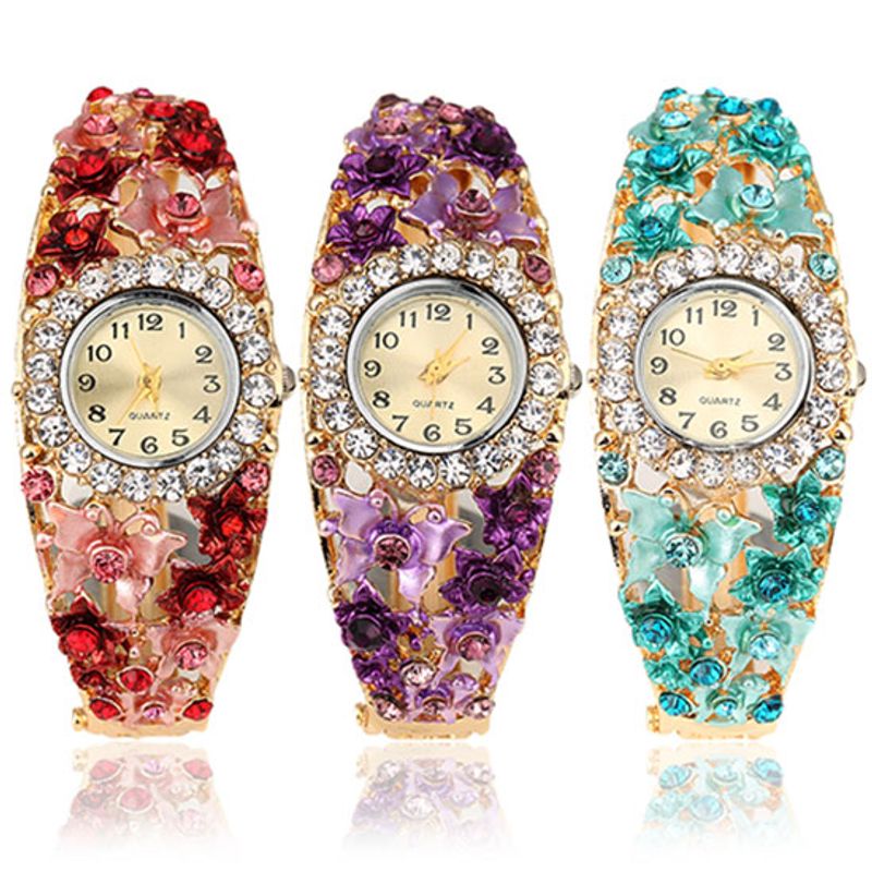 Yamaler Women \ 's Flower Butterfly Dress Watch Round Dial Strass Bracelet Montre-bracelet_voghion.com