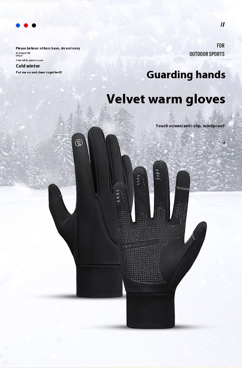 Outdoor sports autumn winter anti slip warm men's women's plush touch screen skiing and cycg windproof gloves_voghion.com