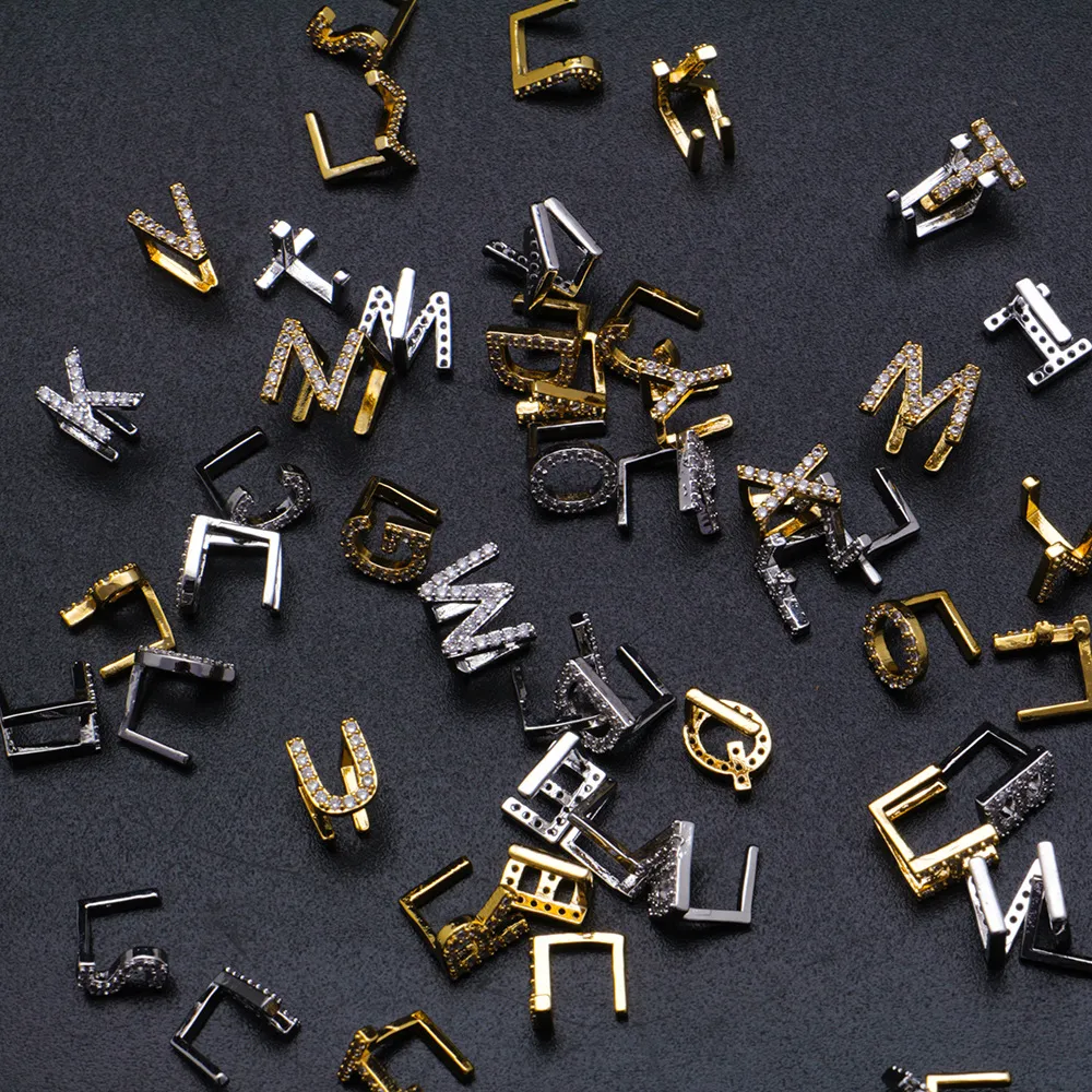 Weißgold Iced Out A-Z Custom Letter Grillz Volldiamant DIY Fang Grills Untere Zahnkappe Hip Hop Dental Mund Zähne_voghion.com