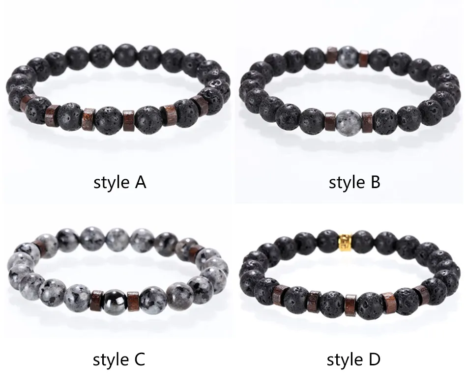 Lava Stone And Wood Beaded Bracelet For Men Natural Stone Bangles_voghion.com