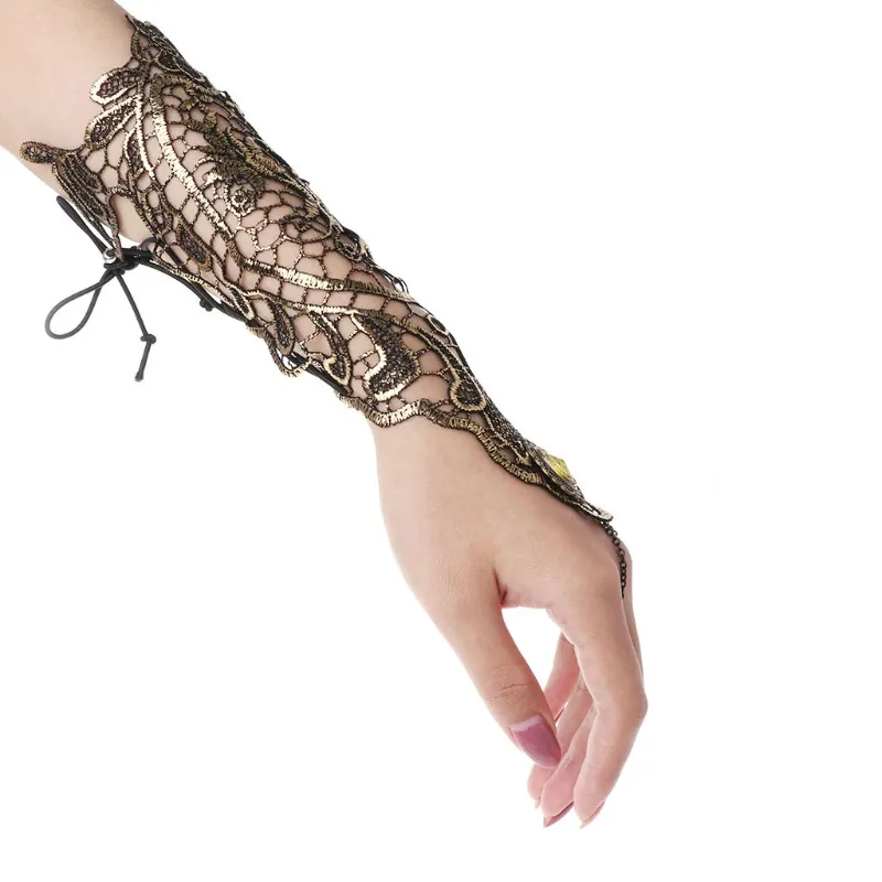 Fashion-Golden Women Hollow Out Fingerless Lady Long Lace Gloves_voghion.com