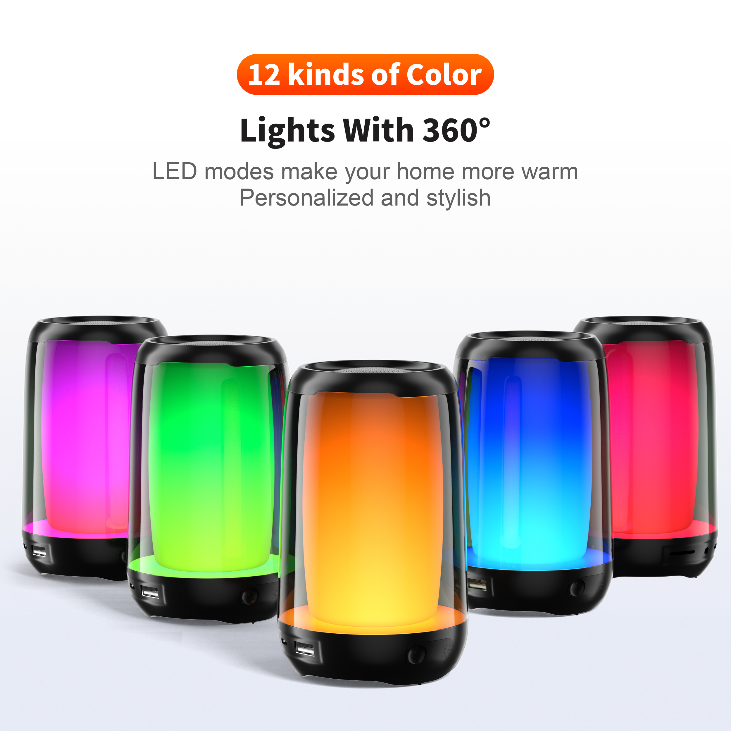Trådlös Bluetooth-högtalare 12 sorters färgade lampor Nattlampa Atmosfärlampor 45MM Högtalare QERE HF22 Bärbar högtalare_voghion.com