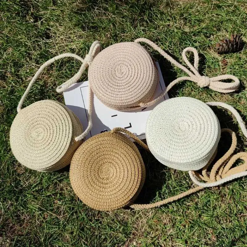 Moda Donna Ragazza Rotonda Borsa da spiaggia estiva Borsa a tracolla intrecciata in rattan Borsa a mano Accessori in maglia C241210_voghion.com