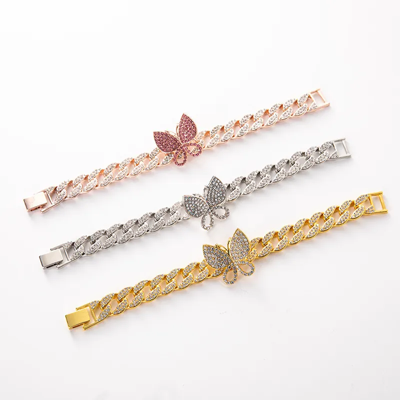 Charm Armbånd Mode Bling Krystal Sommerfugl Form Til Kvinder Prong Cubansk Armbånd Fodkæde Hip Hop Lced Out Smykker_voghion.com