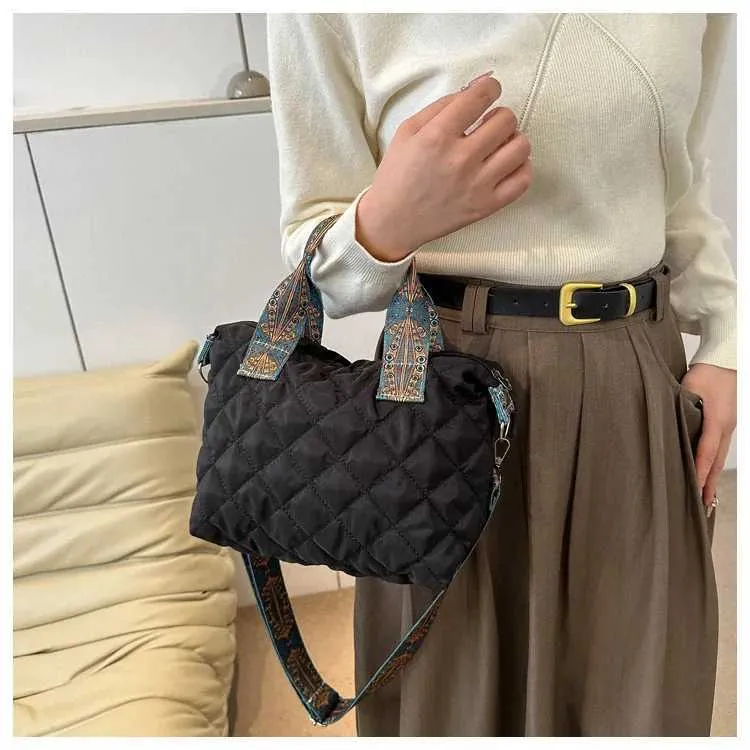 Borsa a tracolla larga da donna, autunno/inverno, rombo, in cotone, grande capacità, tutto abbinato Shoppin241106_voghion.com