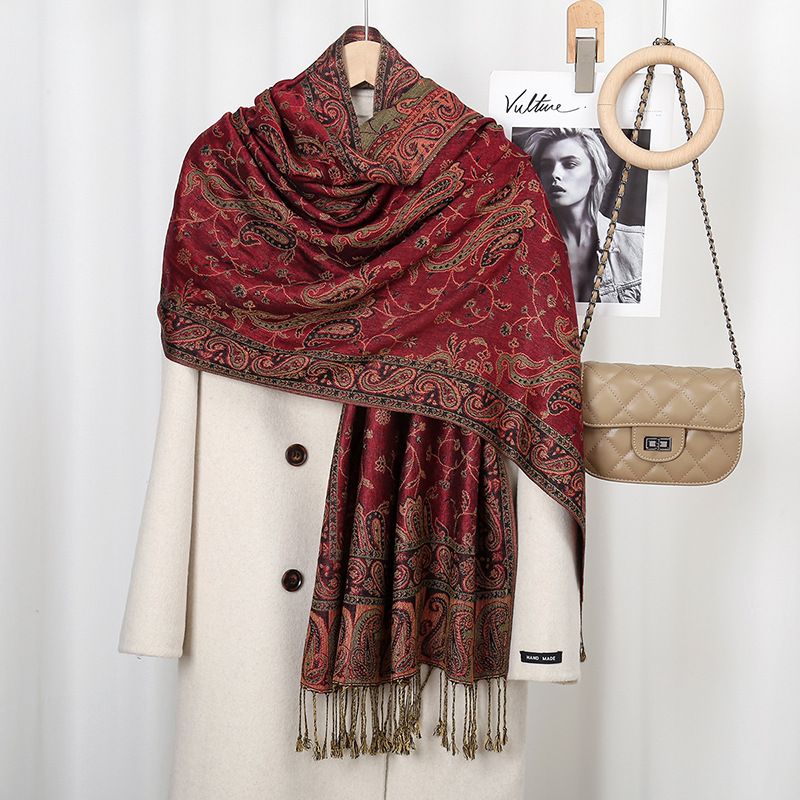Klassischer ethnischer Stil, beliebter Cashew-Druck, hängende Bartquaste, langer Damen-Stickschal, eleganter Schal zum Ausgehen_voghion.com