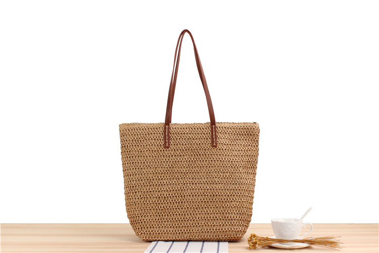Borsa a tracolla singola in paglia intrecciata semplice e tinta unita, borsa intrecciata per pendolarismo quotidiano, tempo libero, vacanza, borsa da donna_voghion.com