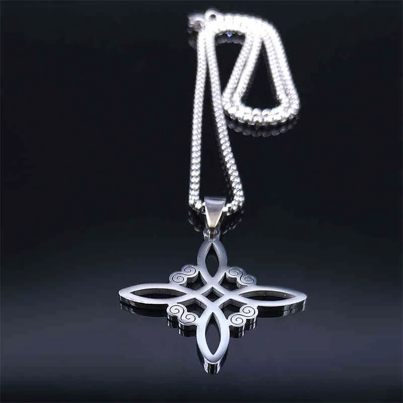 Collier en acier inoxydable avec nœud de sorcière pour homme et femme, chaîne géométrique, couleur argent, bijoux_voghion.com
