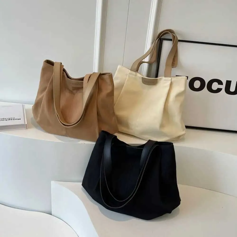 Canvas Shoulder Tote Bag Casual Solid Colour Handbag For Women_voghion.com