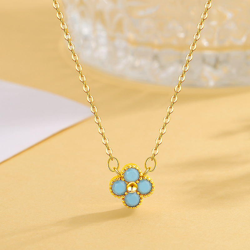 CELESTIALUMINA Lucky Four-Leaf Clover Necklace For Women, A Light Luxury, High-End, Ins-Friendly, Niche Colorful Flower Collarbone Necklace
