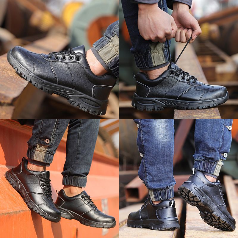 PU Leather Men Safety Anti-smash Anti-puncture waterproof Lightweight Work Sneakers Indestructible Shoes Boots_voghion.com
